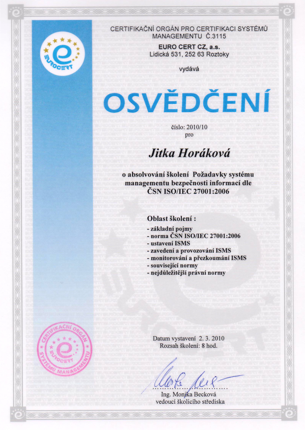 Osvědčení v enviromentální legislativě