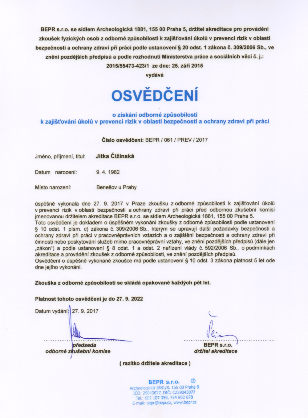 Osvědčení v enviromentální legislativě