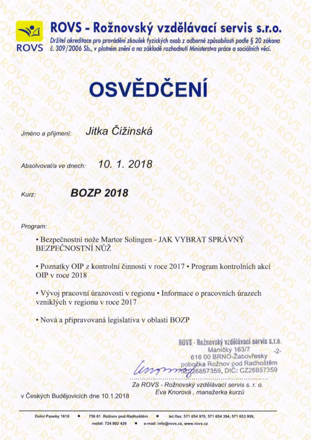 Osvědčení v enviromentální legislativě