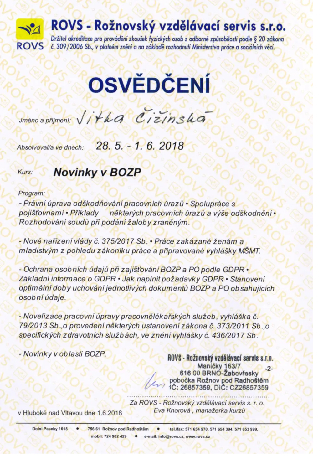 Osvědčení v enviromentální legislativě