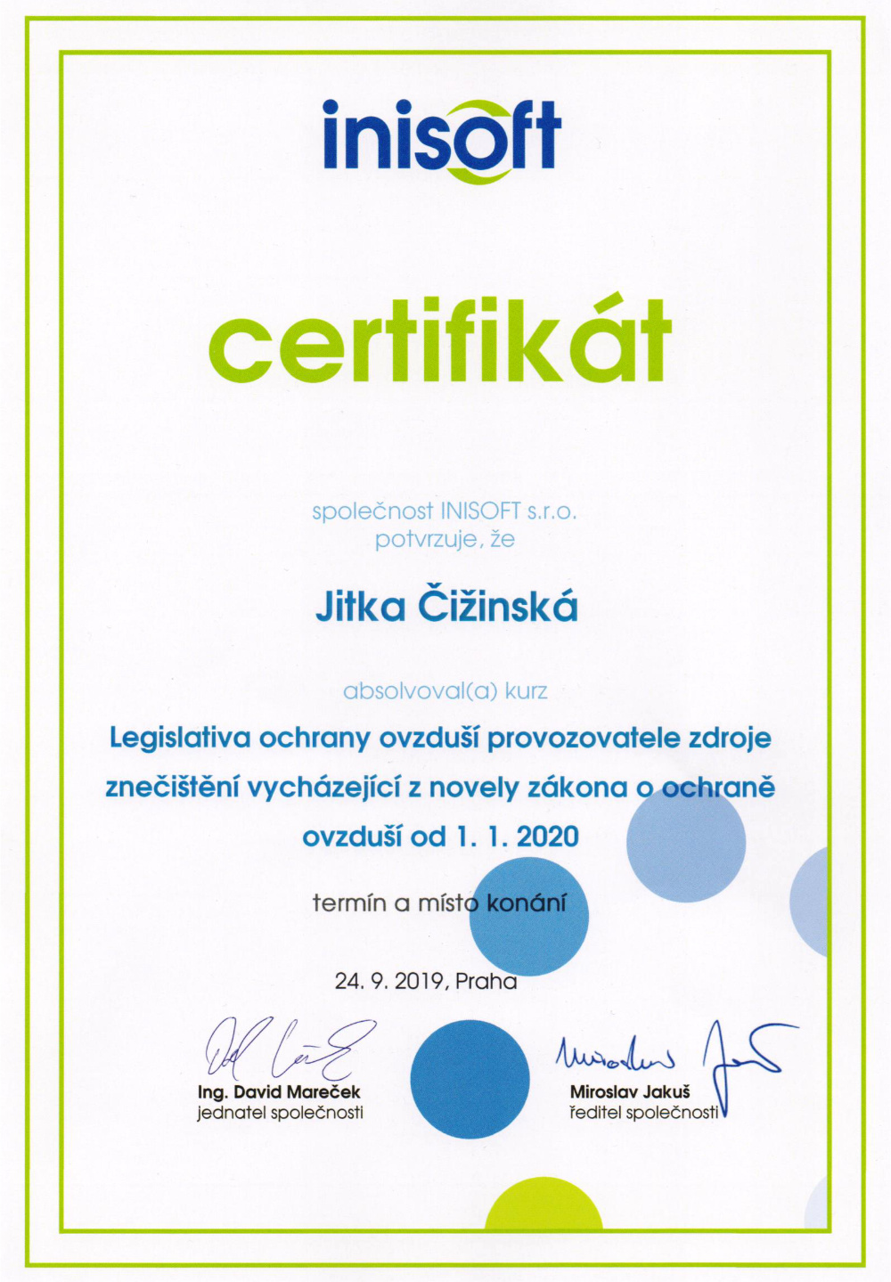 Osvědčení v enviromentální legislativě