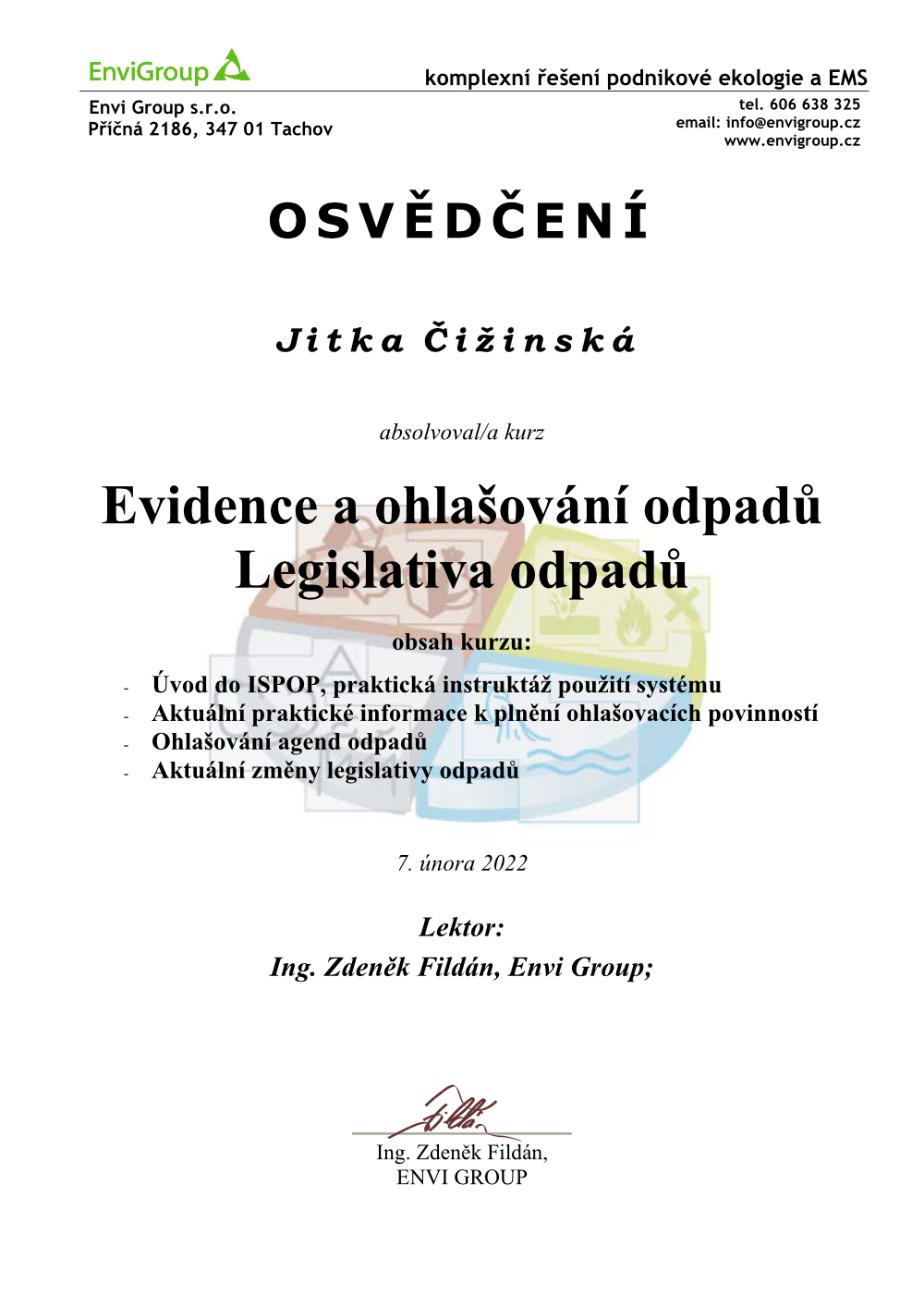 Osvědčení v enviromentální legislativě