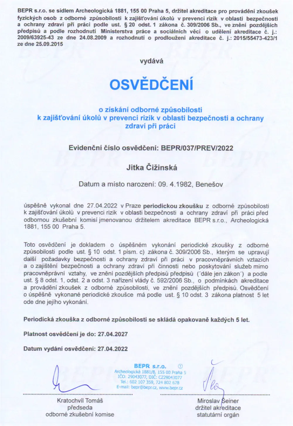 Osvědčení v enviromentální legislativě