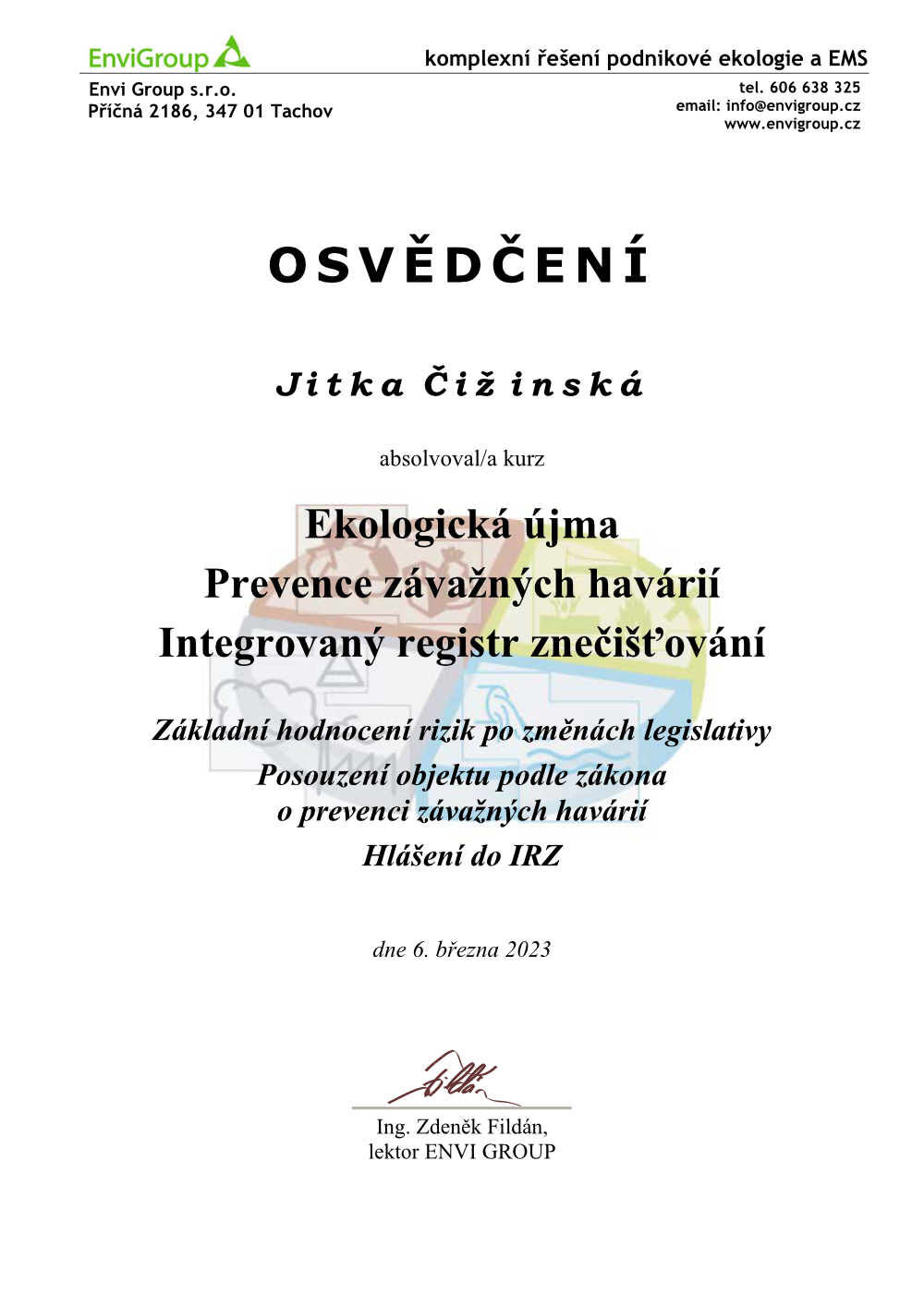 Osvědčení v enviromentální legislativě