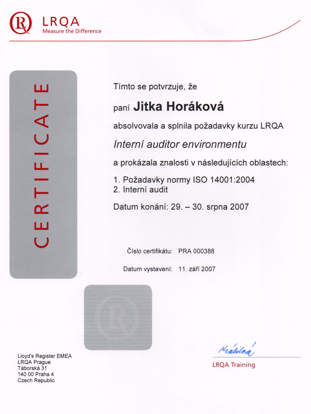 Osvědčení v enviromentální legislativě