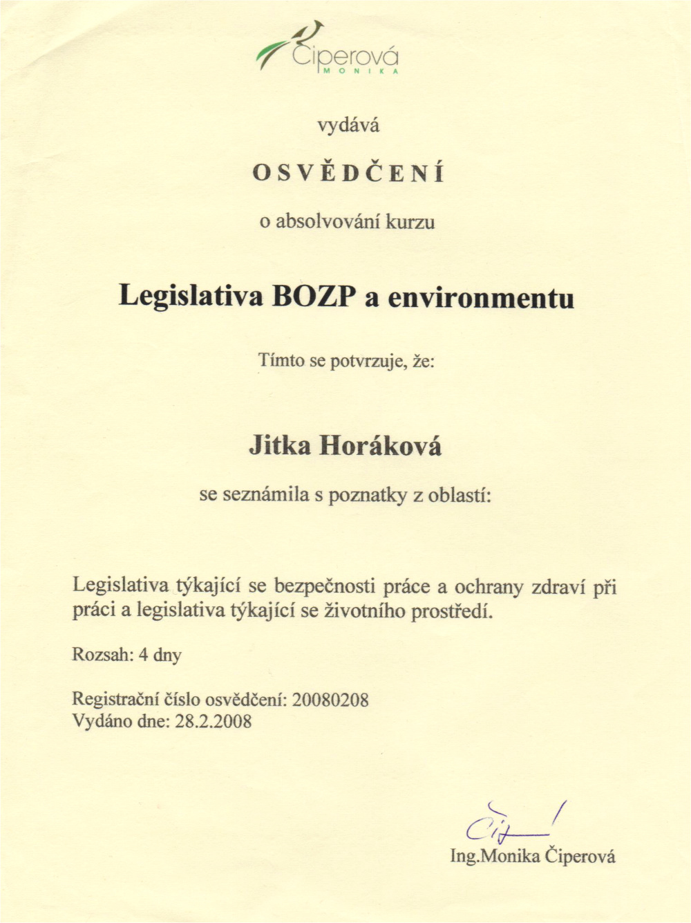 Osvědčení v enviromentální legislativě