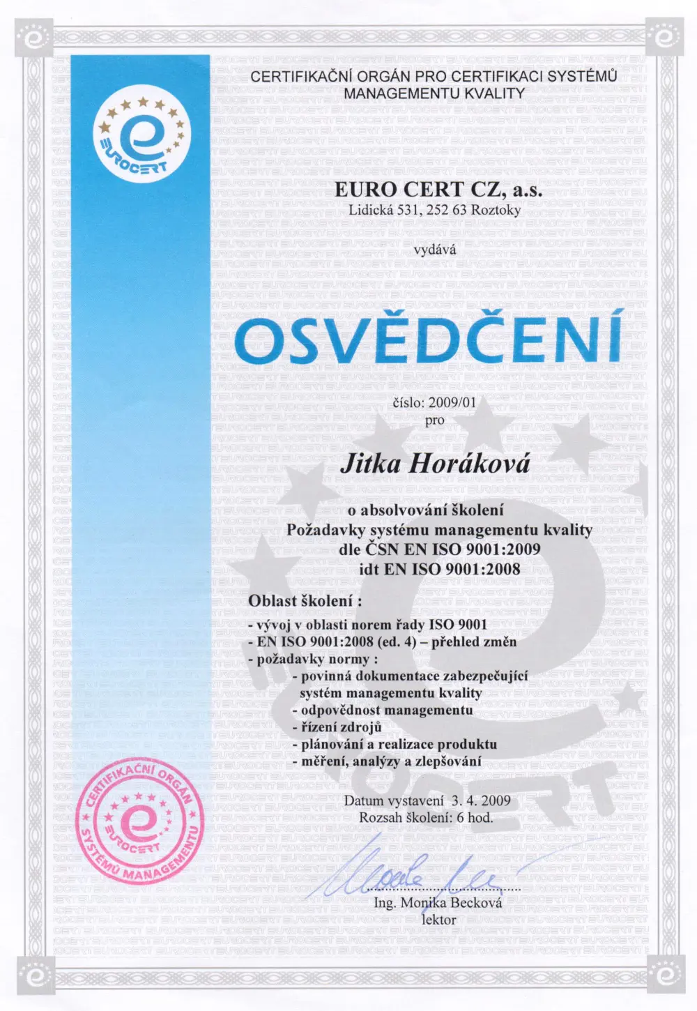 Osvědčení v enviromentální legislativě