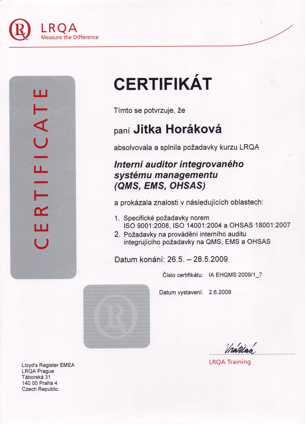 Osvědčení v enviromentální legislativě